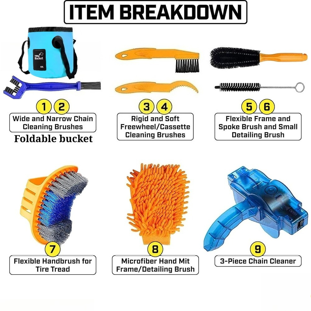 9PCS Bike Cleaning Kit Compreh - огляд і ціна Chain Sprocket Set